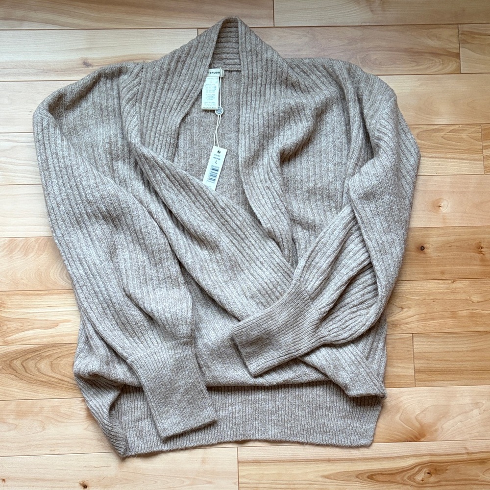 Max Studio Ribbed Tan Cardigan Sweater